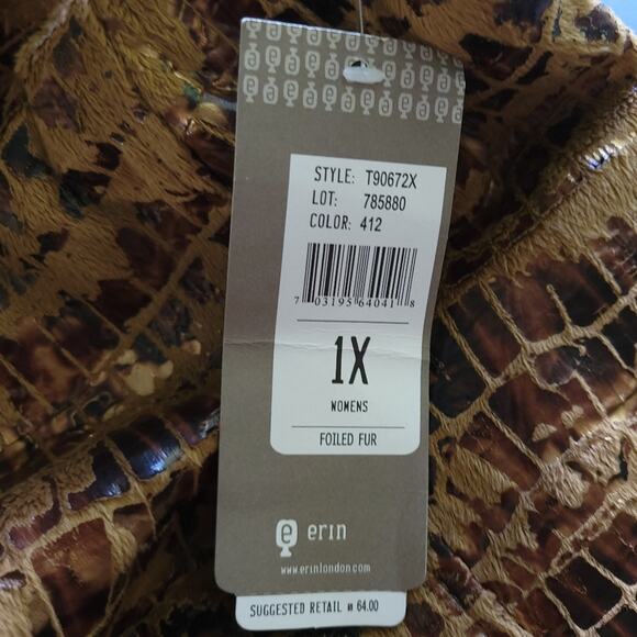 NEW Erin London Foiled Faux Fur Brown Vest Size 1X Zip Up Fall Winter - Picture 5 of 6